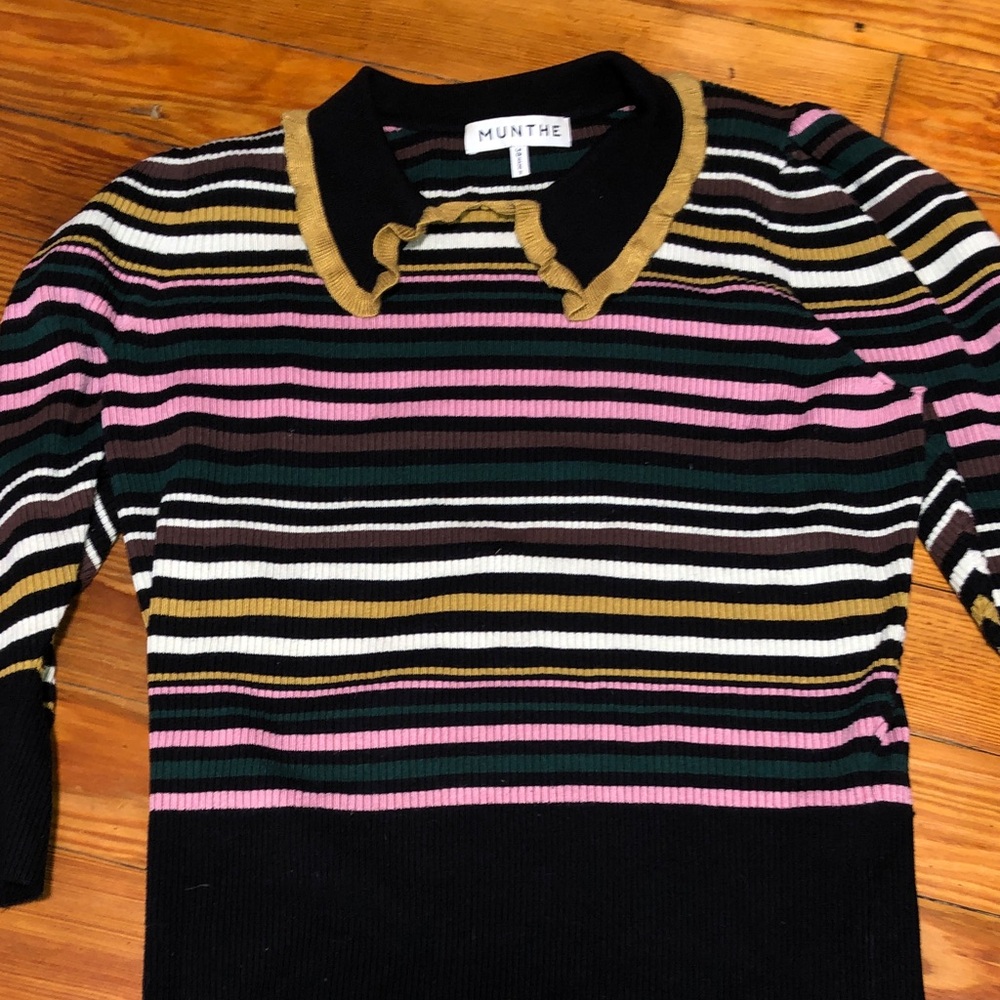 Munthe Women's Striped Crew Neck Sweater - Black, Pink, Gold